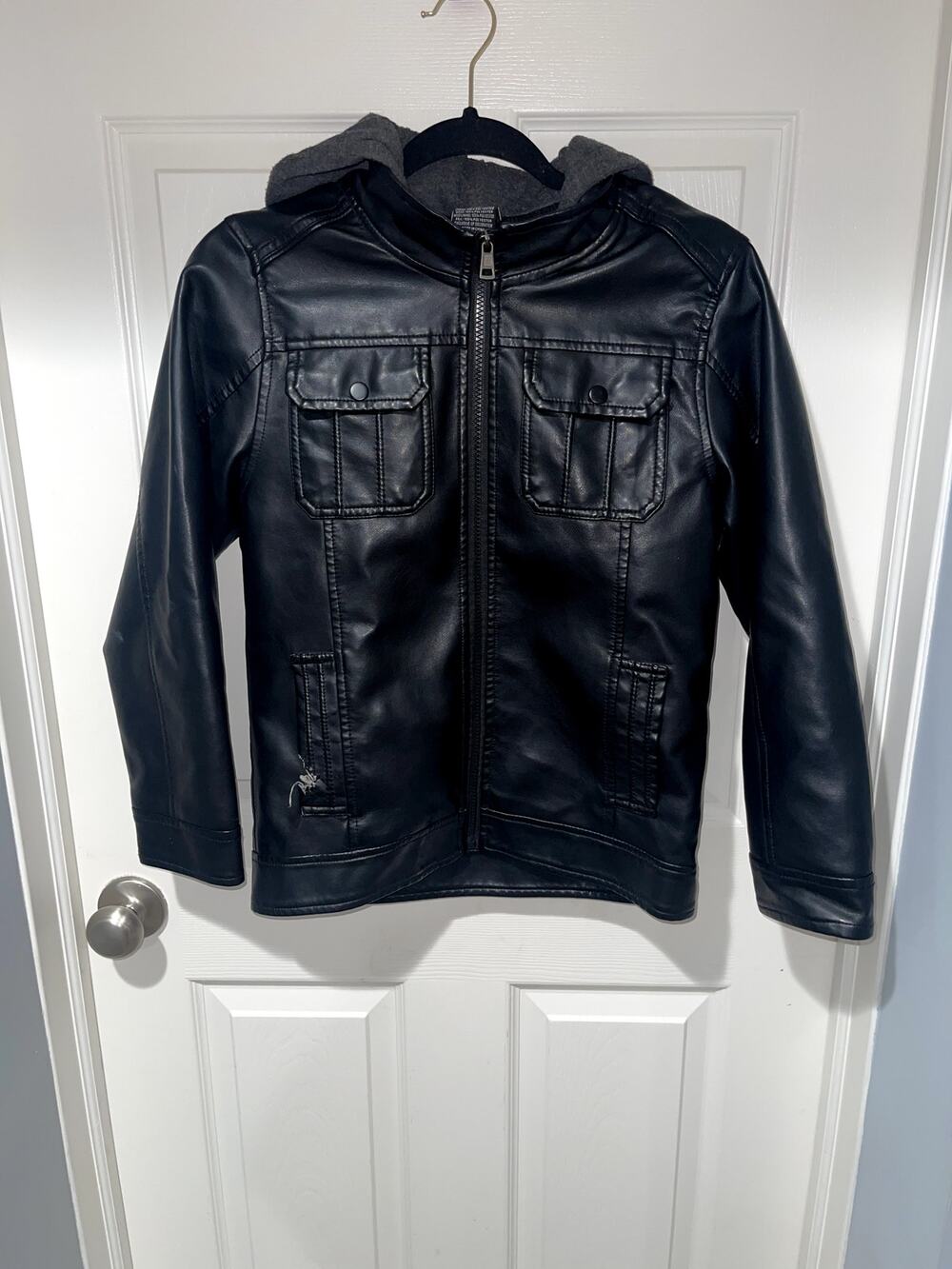 Ring Of Fire Boys Black Faux Leather Hooded Moto Jacket
